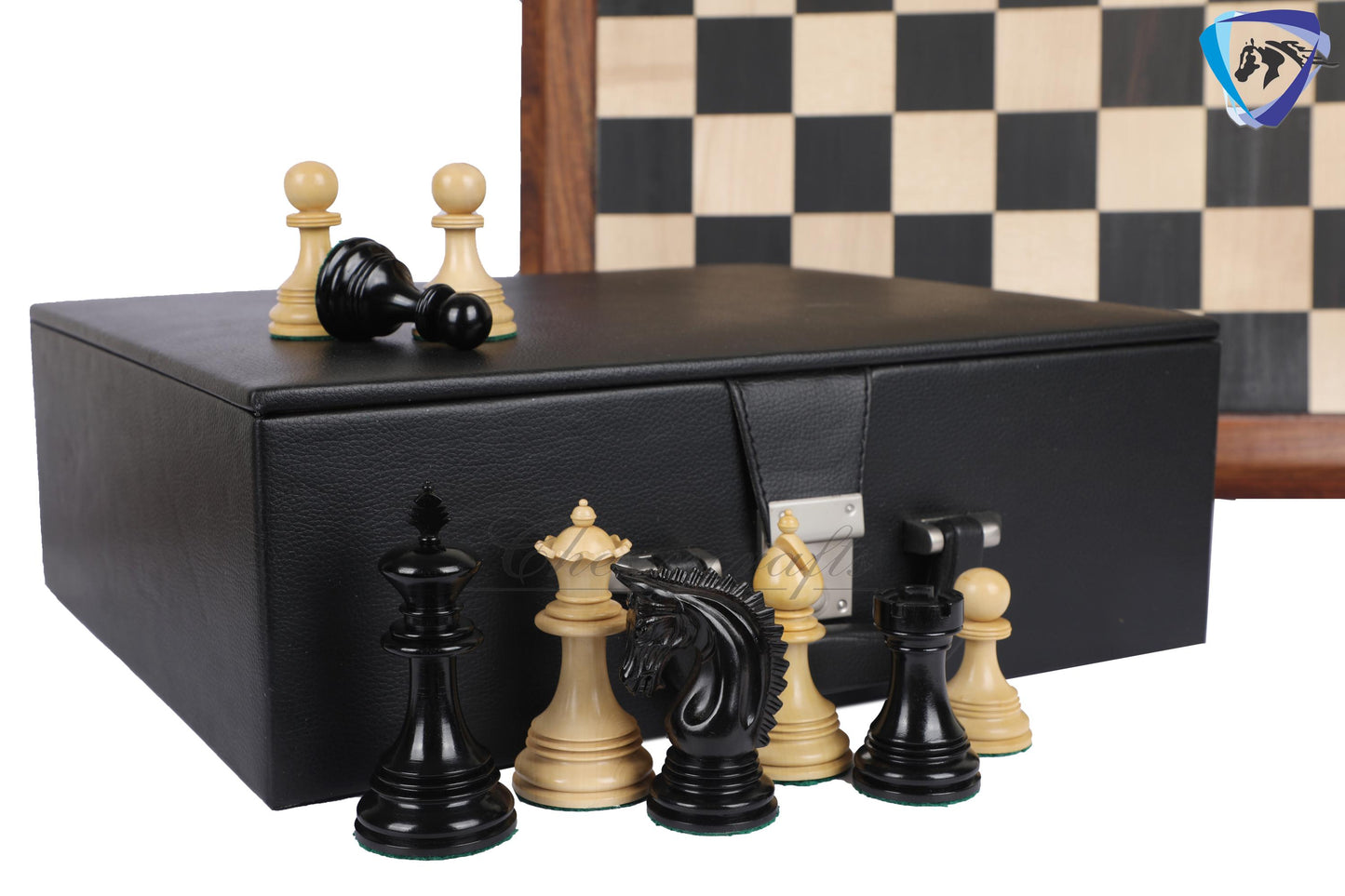 4.5" Luxury Staunton Chess pieces Set in  Ebony wood -PATTON series +21" Ebony wood Chess board(sq:55mm) + Leather Storage Box