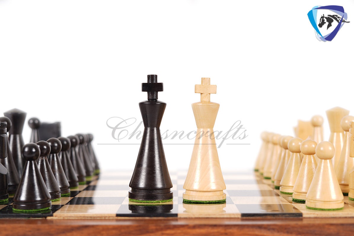Chess Board Set Russian Soviet Reproduced Classic Chess pieces 4" in Ebonized boxwood + 16" Ebonywood Chess Board Set