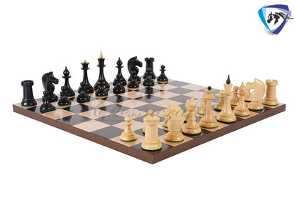 COMBO of 1950 Soviet(Russian) Latvian Chess Pieces Set in Ebonised boxwood With 60mm(19") Ebonywood Borderless Chess board