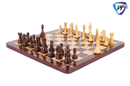 Staunton Chess pieces Set - 4" Fierce Knight Rosewood Chess Pieces set - 21" Rosewood Chess Board + Leather Storage Box COMBO