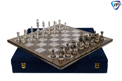 21" Giant Brass chess Board set Luxury Hand carving chess board & King: 4.75" Brass Chess Pieces set With storage Box- Big Size Metal Chess