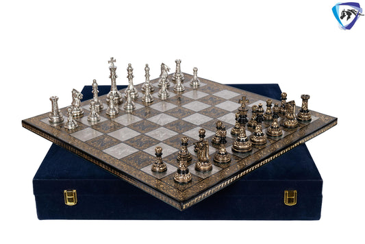 21" Giant Brass chess Board set Luxury Hand carving chess board & King: 4.75" Brass Chess Pieces set With storage Box- Big Size Metal Chess