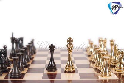 4.4" Brass Russian Zagreb (Leningrad) chess pieces set Antique & GOLD polish / 19" Rosewood(Dark Grain) Chess board Combo- Gift For Him