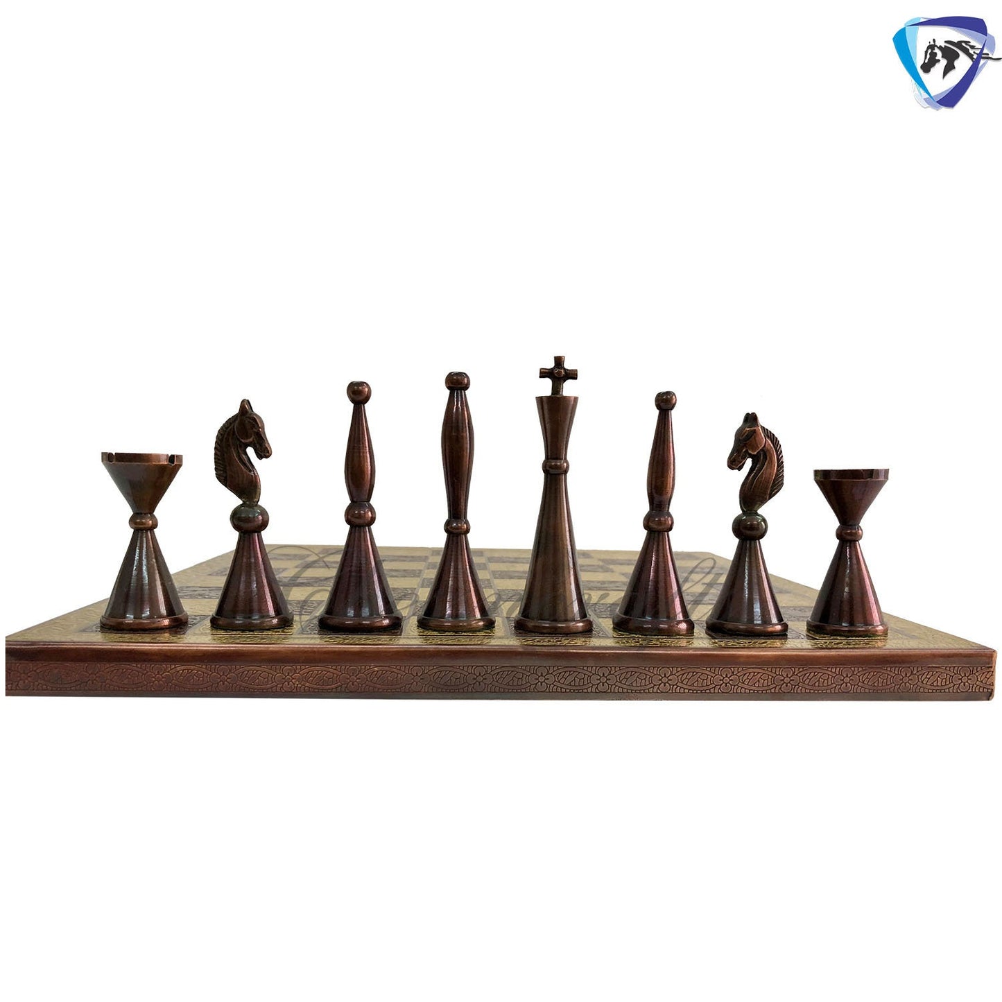 12" Brass Chess Board set- ART DECO TOWER Chess men with Hand Carved chess board + velvet storage box - Gift for Him- Chess Gift
