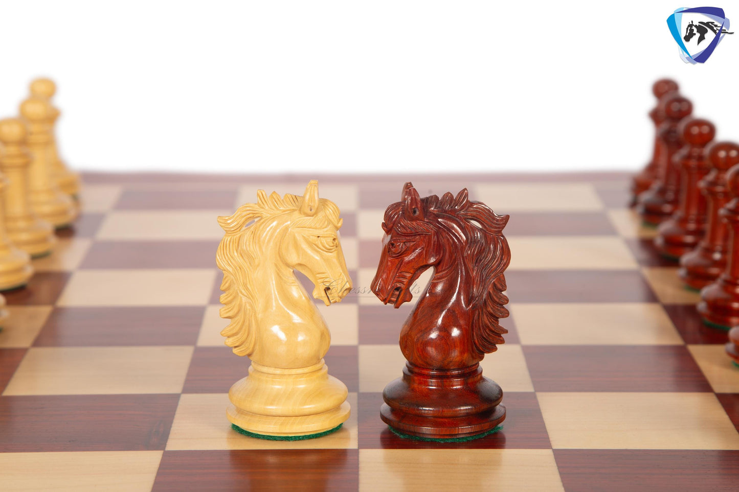 4.5" Luxury Staunton Bud Rosewood Chess pieces Set - STALLION VER 2.0 + 23" Bud rosewood chess board (SQ: 60mm) + Leatherette Storage box