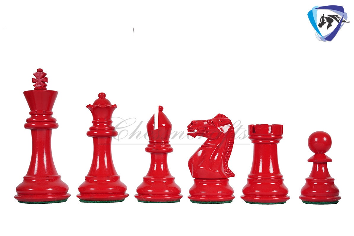 4.1" Wooden Staunton chess set in Red & Black Painted Boxwood Specially weighted - Extra Queens +19" Ebonywood chess board (51MM SQ)