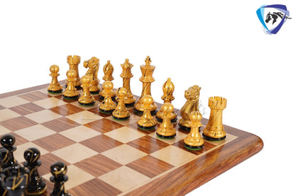 4" Wooden Staunton Chess set - STREET ART Painted chess pieces Black & Gold Weighted- extra queens + 19" Golden rosewood Chess Board COMBO