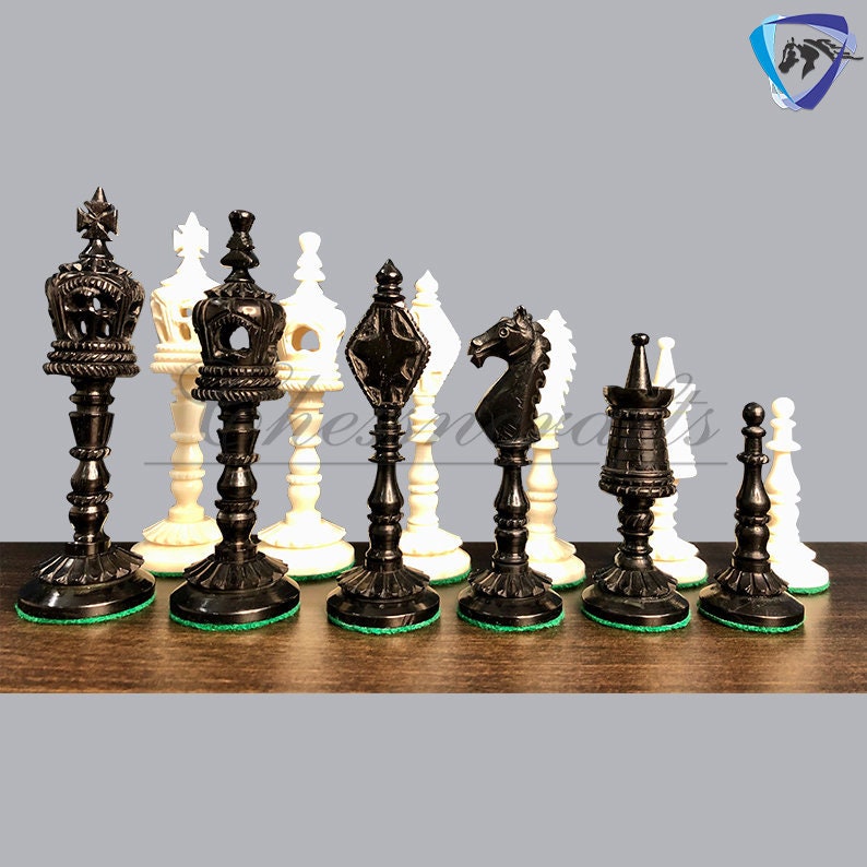 4.4" Camel Bone chess Pieces Set Designer Vintage collector series- Modern CARVED SERIES. Handmade Chess Gift.