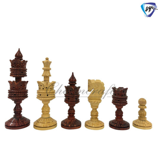 Wooden Chess pieces set - 4.25" LOTUS ARTISTIC Hand carved chess pieces in Bud rosewood & Boxwood