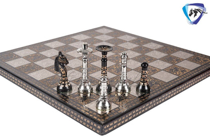 14" Solid Brass Metal Classic HUNGARIAN Hand carved Chess set- Slim chess men Carving with velvet storage box - Brass chess board set