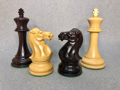 4.1" Staunton Chess Pieces Set Rosewood & Boxwood- ENGLISH CLUB SERIES  Weighted w/ 2 Extra queens- 4Q