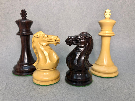 4.1" Staunton Chess Pieces Set Rosewood & Boxwood- ENGLISH CLUB SERIES  Weighted w/ 2 Extra queens- 4Q
