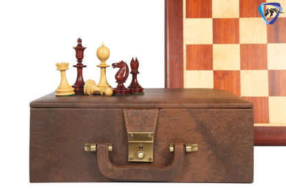 3.5" William Hallett 1860 London Reproduced Chess Pieces Set in Bud Rosewood + 19" Bud Rose wood chess board(51mm sq) + Leather Storage box