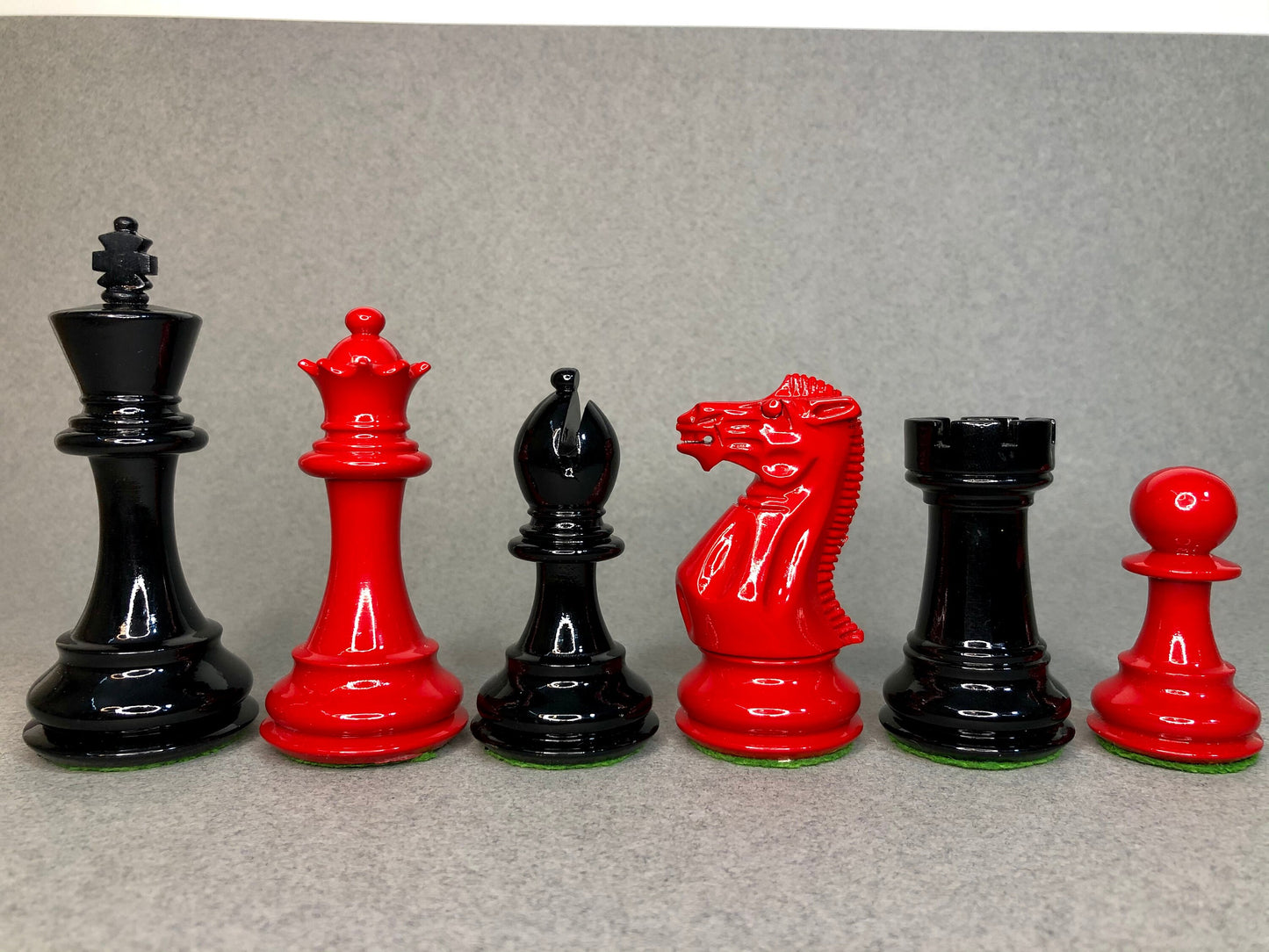 COMBO of 4" Club Staunton Chess Pieces Set Red Black Painted Boxwood Weighted 4Q + 21" Ebonywood Chess Board SQ: 55mm(2.2")