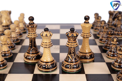 1950 Fischer Dubrovnik Burnt & Carved boxwood chess pieces set King-3.8" + 21" Ebonywood chess board(SQ:55MM) + Leather Storage box-Luxury