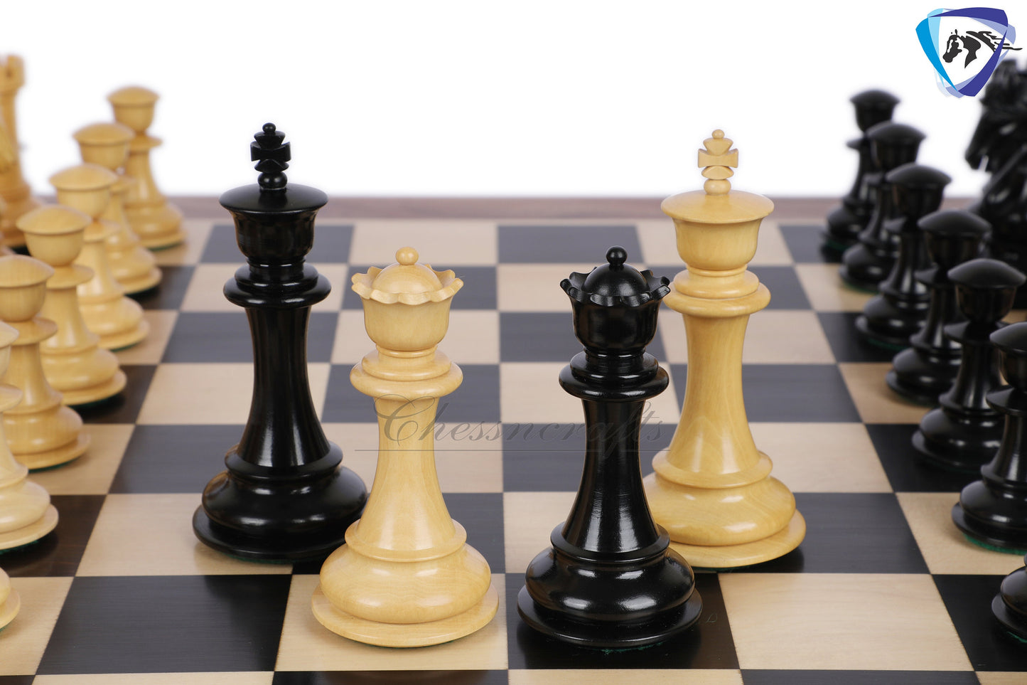 4.5" Luxury Staunton Chess pieces Set in Ebonywood & Boxwood - STALLION SERIES - Triple Weighted- 2 Extra queens