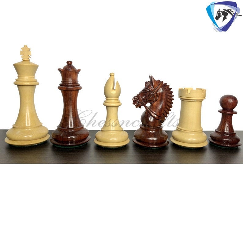 4.1" Staunton Chess Pieces Set in Bud Rose wood & Boxwood- EXCALIBUR  Weighted w/ 2 Extra queens- 4Q