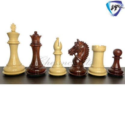 4.1" Staunton Chess Pieces Set in Bud Rose wood & Boxwood- EXCALIBUR  Weighted w/ 2 Extra queens- 4Q