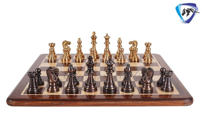 1849 Reproduced Staunton chess pieces set in Brass Metal Antique & Gold polish King: 3.4" + 16" Golden rosewood Chess Board + Storage Box