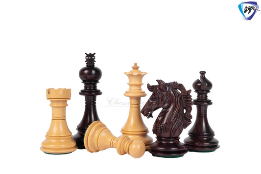 4.5" Luxury Staunton Rosewood & Boxwood Chess pieces Set- Alexander Luxury- Triple Weighted + 21" Rosewood Chess Board + Leather Storage Box