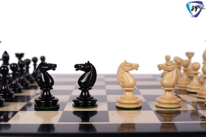 3.5" William Hallett 1860 London Reproduced Chess Pieces Set in Ebony Wood + 19" Ebonywood chess board(51mm sq) + Leatheret Storage box