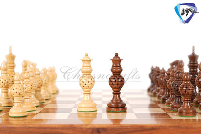 5" wooden Chess pieces Set INDIAN ARTISTIC Golden rosewood- MESH ball designing.