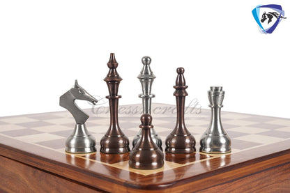 16" Brass Chess Board Set MODERN CLASSIC Chess Pieces Copper-Silver and Rosewood  Chess board with Storage drawer- Chess Gift- Gift for Him