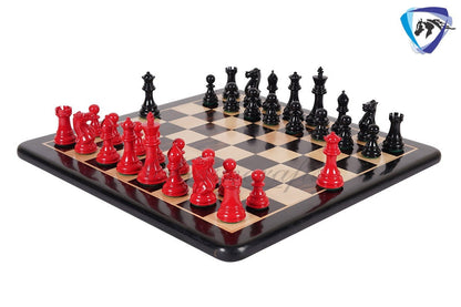 4.1" Wooden Staunton chess set in Red & Black Painted Boxwood Specially weighted - Extra Queens +19" Ebonywood chess board (51MM SQ)