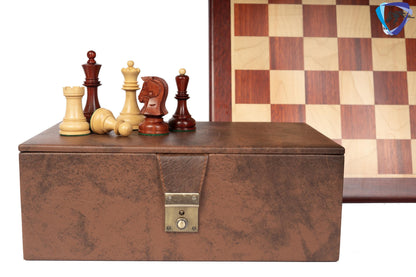 1950 Fischer Dubrovnik Bud Rosewood chess pieces set King-3.8" + 21" Bud Rosewood chess board(Sq: 55mm) + Leather Storage box-Luxury