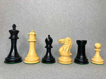 4.1" Staunton Chess Pieces Set Ebony wood & Boxwood- ENGLISH CLUB SERIES  Weighted w/ 2 Extra queens- 4Q