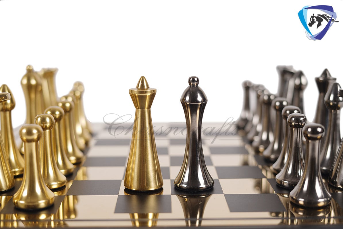 16" Metal Chess Board set- 3.7" Metal Modern minimalist Chess Pieces Set BLACK & GOLD/SILVER Luxury chess set- chess with storage box