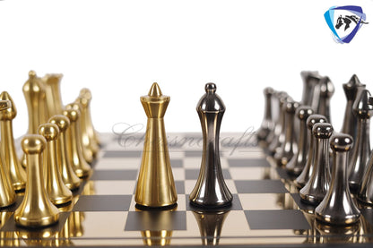 16" Metal Chess Board set- 3.7" Metal Modern minimalist Chess Pieces Set BLACK & GOLD/SILVER Luxury chess set- chess with storage box