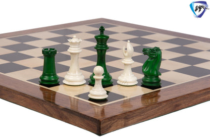 3.75" Camel Bone Staunton chess Pieces set- 1849 reproduced Cooke in Green-White + 21" Ebony wood chess board + Leather Storage Box