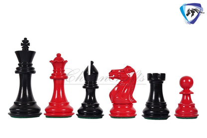 4.1" Wooden Staunton chess set in Red & Black Painted Boxwood Specially weighted - Extra Queens +19" Ebonywood chess board (51MM SQ)