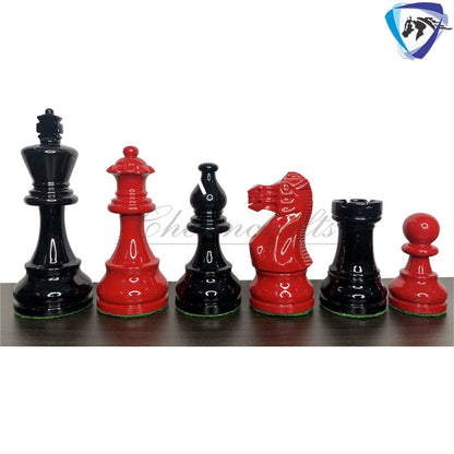 Classic Staunton Chess pieces Set Boxwood Painted Red & Black - King 3.75"  Weighted 2 Extra Queens- Lacquered glossy polish.