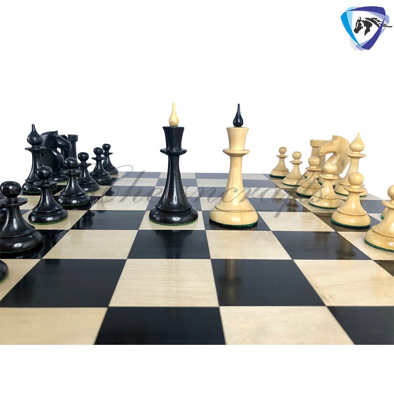 4.1" 1950 Soviet(Russian) Latvian Chess Pieces Set in Ebonized Boxwood-Reproduction chess pieces + 55mm SQ Ebonywood Borderless chess board