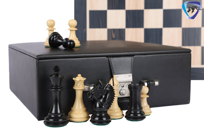 4.2" Ebonywood Staunton Chess Pieces Set - EXCALIBUR- Weighted + 21" Ebonywood look chess board + Leather storage box.