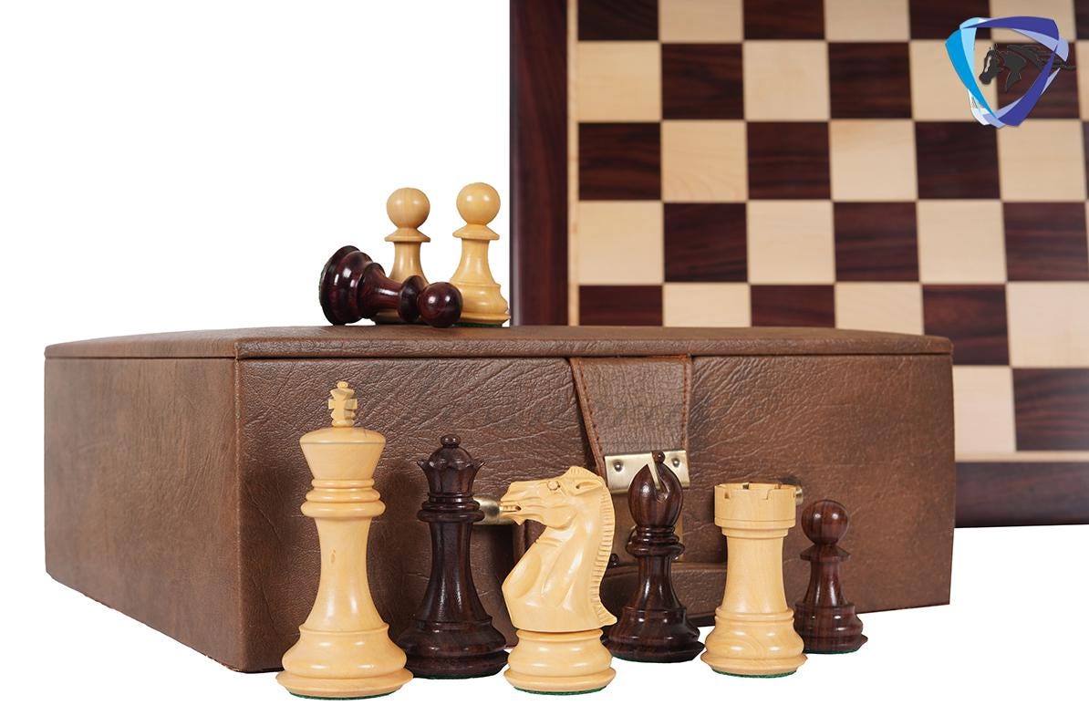 4.1" Staunton Chess Pieces Set Rosewood & Boxwood Ultimate series + 19" Rosewood Chess board(51mm) + Leather Storage Box