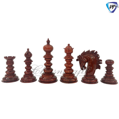 4.4" Bud Rosewood Chess Pieces Set St. Petersburg / Savano Series Luxury Artisan Padauk chess Set Weighted Extra queens- 4Q Weighted