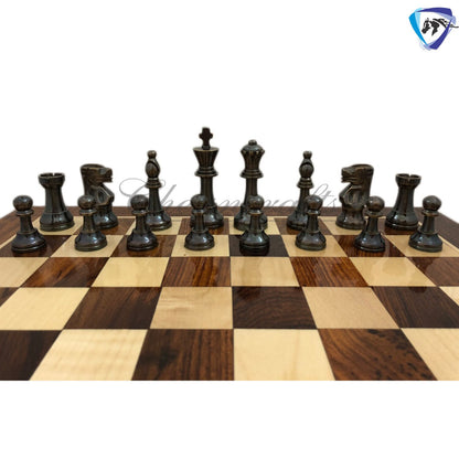 Brass Metal Staunton chess set & Rosewood chess board with storage 16"x16"- Glossy gold black chess men