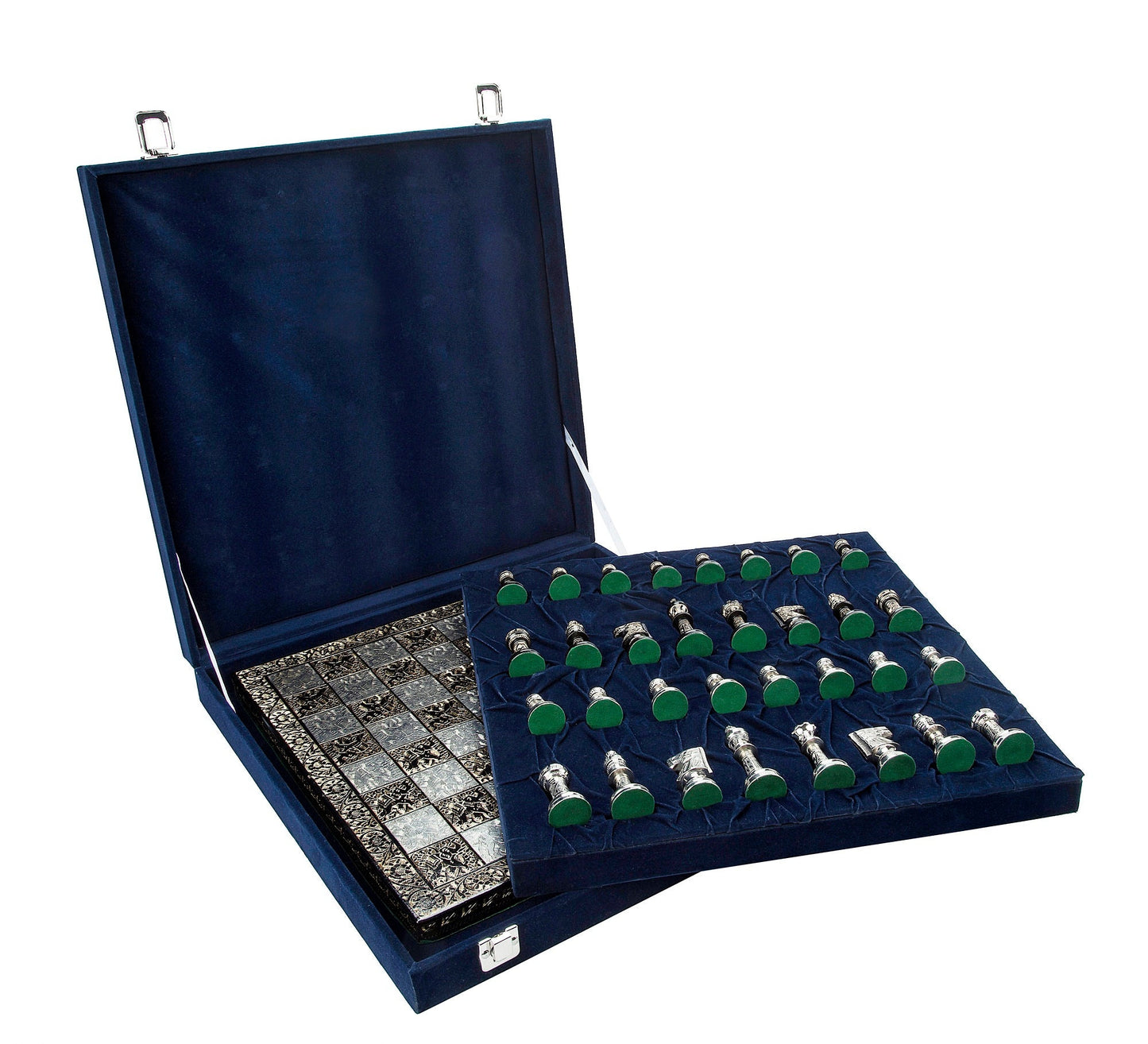 14" Brass Chess Board set Staunton Hand carved Chess Pieces King: 3" with velvet storage box - Chess Board set With Box- Chess gift for him