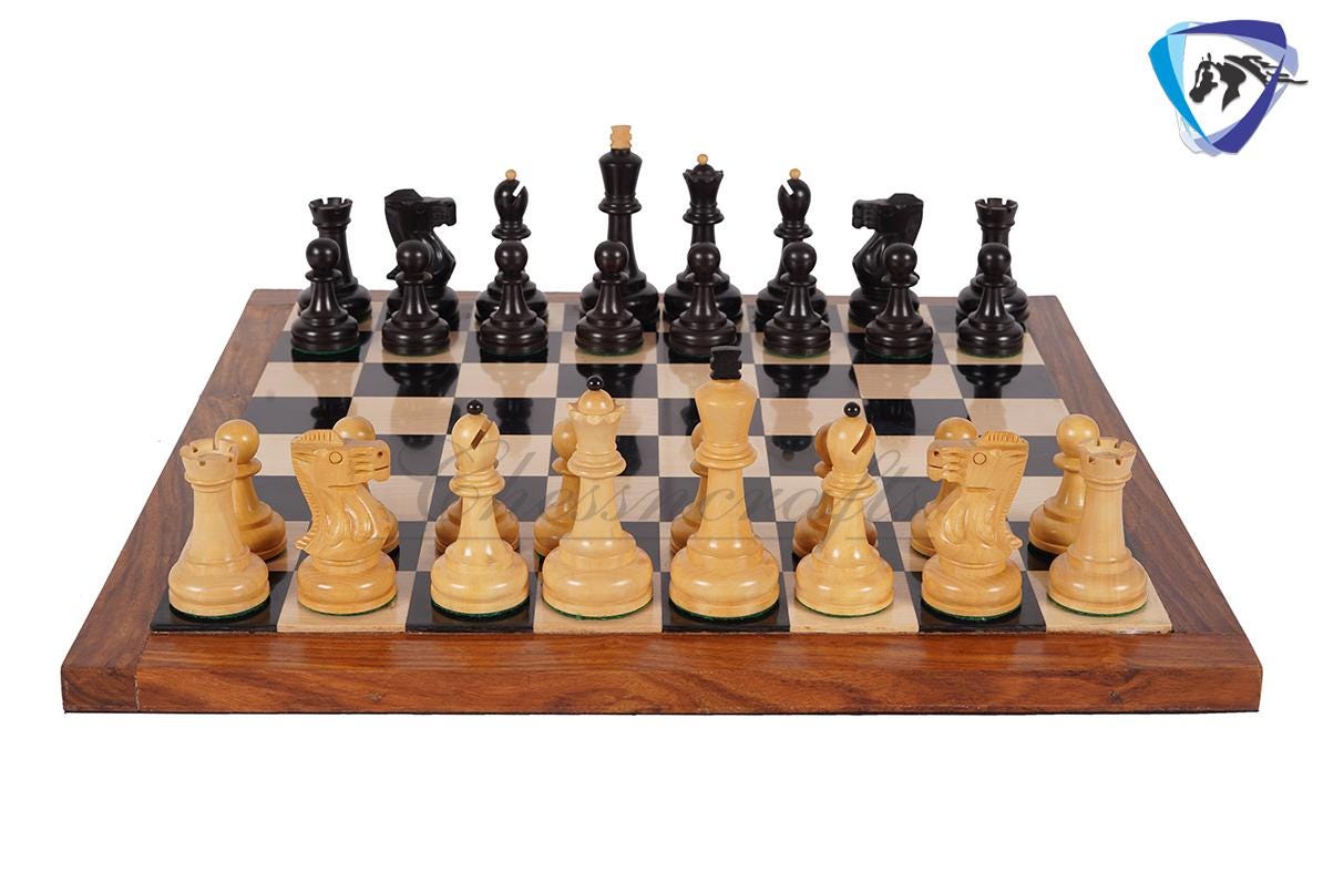 3.75" Chess Pieces Set Soviet Grandmaster Supreme Ebonized Boxwood - Weighted-Chess pieces only(34pc) Handmade chess set