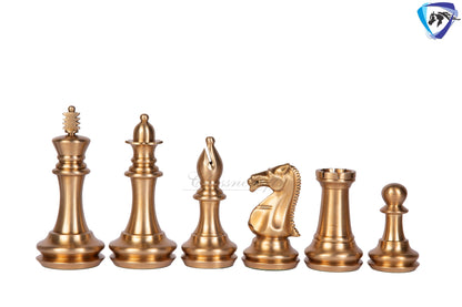 1849 Brass Staunton chess pieces set King: 4" EXCLUSIVE MATTE FINISH + 21" Ebonywood chess board(55mm) + Leather Storage box