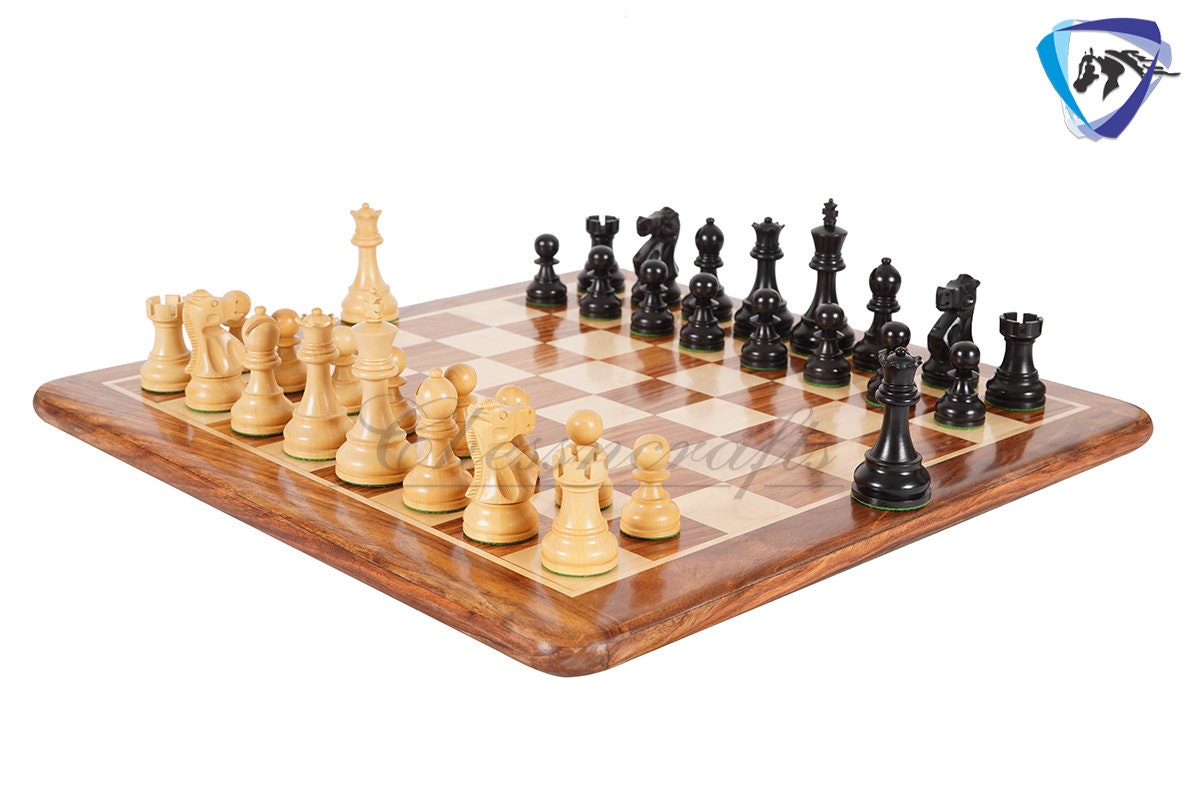 3.9" Reykjavik Staunton Chess pieces Set in Ebonized Boxwood- Weighted 2 Extra queens - 1972 Bobby Fischer Spassky championship chess set.