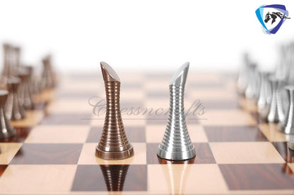 19" Rosewood Chess Board set with 3.5" Solid Brass Chess pieces set RING STEEL SLEEK Silver & Antique Polish Minimalist Chess Board set.