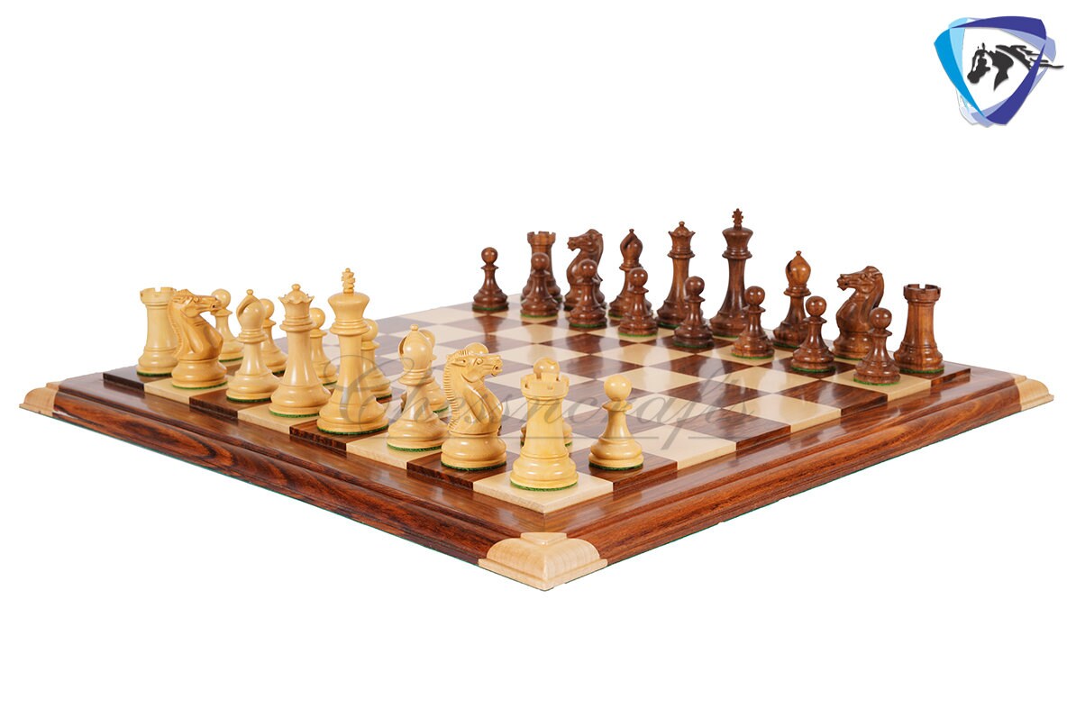 4.1" Staunton Chess Pieces Set Golden Rosewood(sheesham) ENGLISH CLUB series + 21" Golden Rosewood Chess board STEP Design + Storage Box