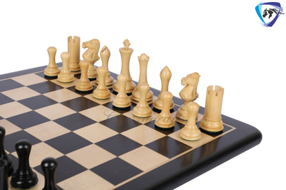 4" Ebonywood Staunton Chess pieces Set- Empire Series Weighted + 19" Ebonywood chess board(51mm) + Leather Storage box for chess men.