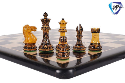 Wooden Staunton Chess set Burnt with Hand Carving King 4" broad base, Weighted & 2 extra Queens