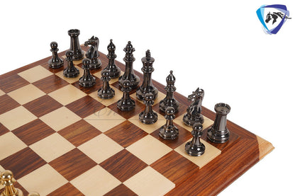 1849 Brass Staunton chess pieces set King: 4" Solid metal chess men + 21" Luxury Rosewood chess board(55mm) + Leather Storage box
