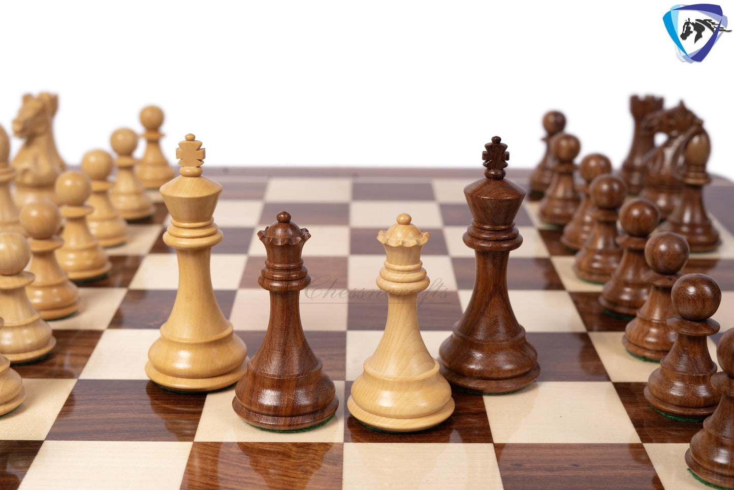 4" Fierce Knight Staunton Chess pieces Set in Golden Rosewood + 21" Golden rosewood(sheesham) Chess Board + Solid wood chess Storage Box
